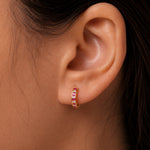 Load image into Gallery viewer, 14K Solid Yellow Gold Cz And Created Ruby Huggiess, Gold Huggies, Simulated Ruby And Cz Huggies, Ruby And Cz Huggies, Cz Huggies, Created Ruby Huggies, Circle Huggies, Classic Huggies