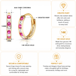 Load image into Gallery viewer, 14K Solid Yellow Gold Cz And Created Ruby Huggiess, Gold Huggies, Simulated Ruby And Cz Huggies, Ruby And Cz Huggies, Cz Huggies, Created Ruby Huggies, Circle Huggies, Classic Huggies