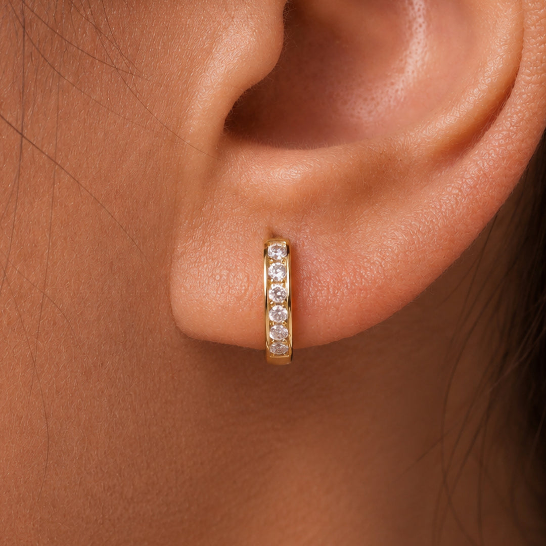 14K Solid Yellow Gold Cz Huggies, Gold Huggies Earrings, Cz Huggies, Round Huggies Earrings, Gold Earrings, Tiny Cz Huggies, Yellow Gold Huggies, Classic Huggies, Dainty Gold Huggies
