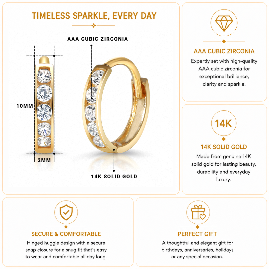 14K Solid Yellow Gold Cz Huggies, Gold Huggies Earrings, Cz Huggies, Round Huggies Earrings, Gold Earrings, Tiny Cz Huggies, Yellow Gold Huggies, Classic Huggies, Dainty Gold Huggies