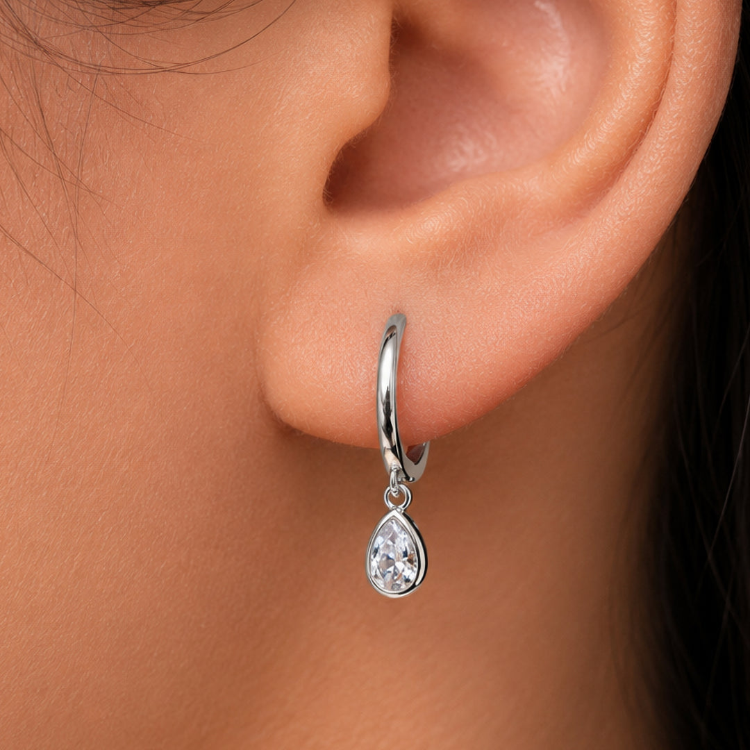 925 Sterling Silver Teardrop Huggies Earrings, Cz  Huggies Earrings, Teardrop Cz Dangle Huggies, 14k Gold Plated Teardrop Huggies, Hypoallergenic Huggies