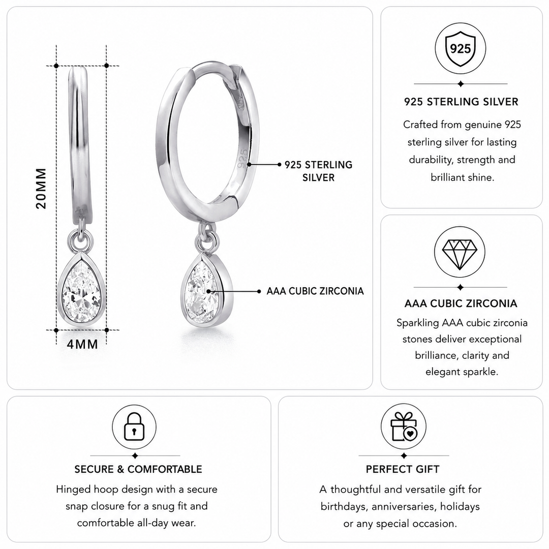 925 Sterling Silver Teardrop Huggies Earrings, Cz  Huggies Earrings, Teardrop Cz Dangle Huggies, 14k Gold Plated Teardrop Huggies, Hypoallergenic Huggies