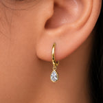 Load image into Gallery viewer, 925 Sterling Silver Teardrop Huggies Earrings, Cz  Huggies Earrings, Teardrop Cz Dangle Huggies, 14k Gold Plated Teardrop Huggies, Hypoallergenic Huggies