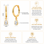 Load image into Gallery viewer, 925 Sterling Silver Teardrop Huggies Earrings, Cz  Huggies Earrings, Teardrop Cz Dangle Huggies, 14k Gold Plated Teardrop Huggies, Hypoallergenic Huggies