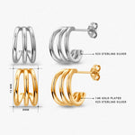 Load image into Gallery viewer, Silver Hoop Earrings, 14K Gold Plated hoop Earrings, Triple Band Hoop Earrings, Statement Huggies Earrings, Chunky Hoop Earrings , Tiny Hoop Earrings, Minimalist Hoop Earrings
