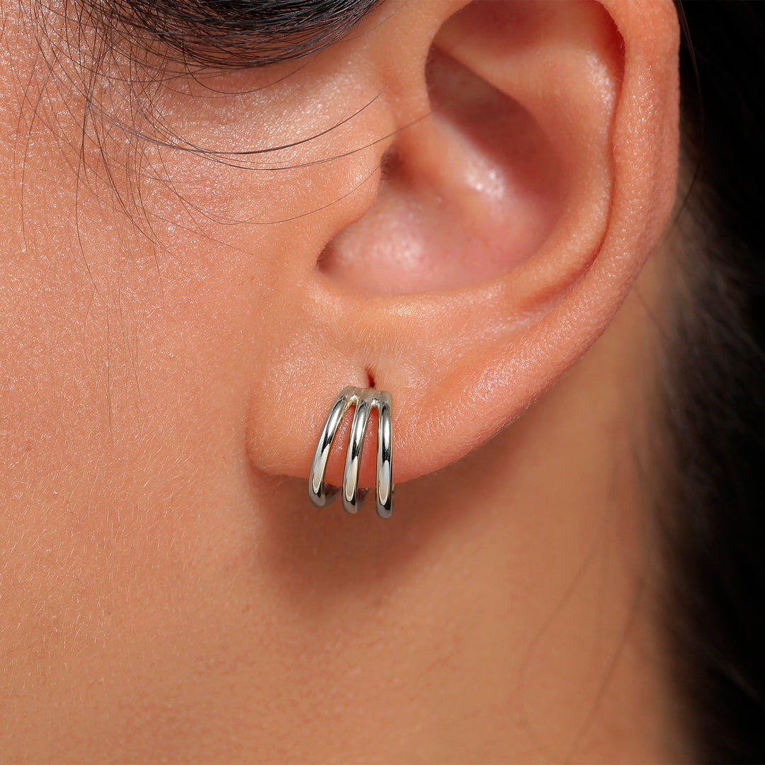 Silver Hoop Earrings, 14K Gold Plated hoop Earrings, Triple Band Hoop Earrings, Statement Huggies Earrings, Chunky Hoop Earrings , Tiny Hoop Earrings, Minimalist Hoop Earrings