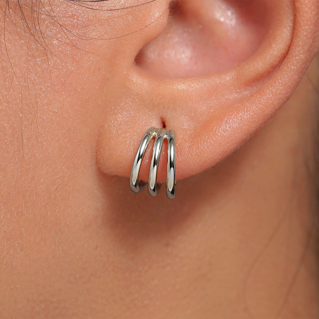 Silver Hoop Earrings, 14K Gold Plated hoop Earrings, Triple Band Hoop Earrings, Statement Huggies Earrings, Chunky Hoop Earrings , Tiny Hoop Earrings, Minimalist Hoop Earrings