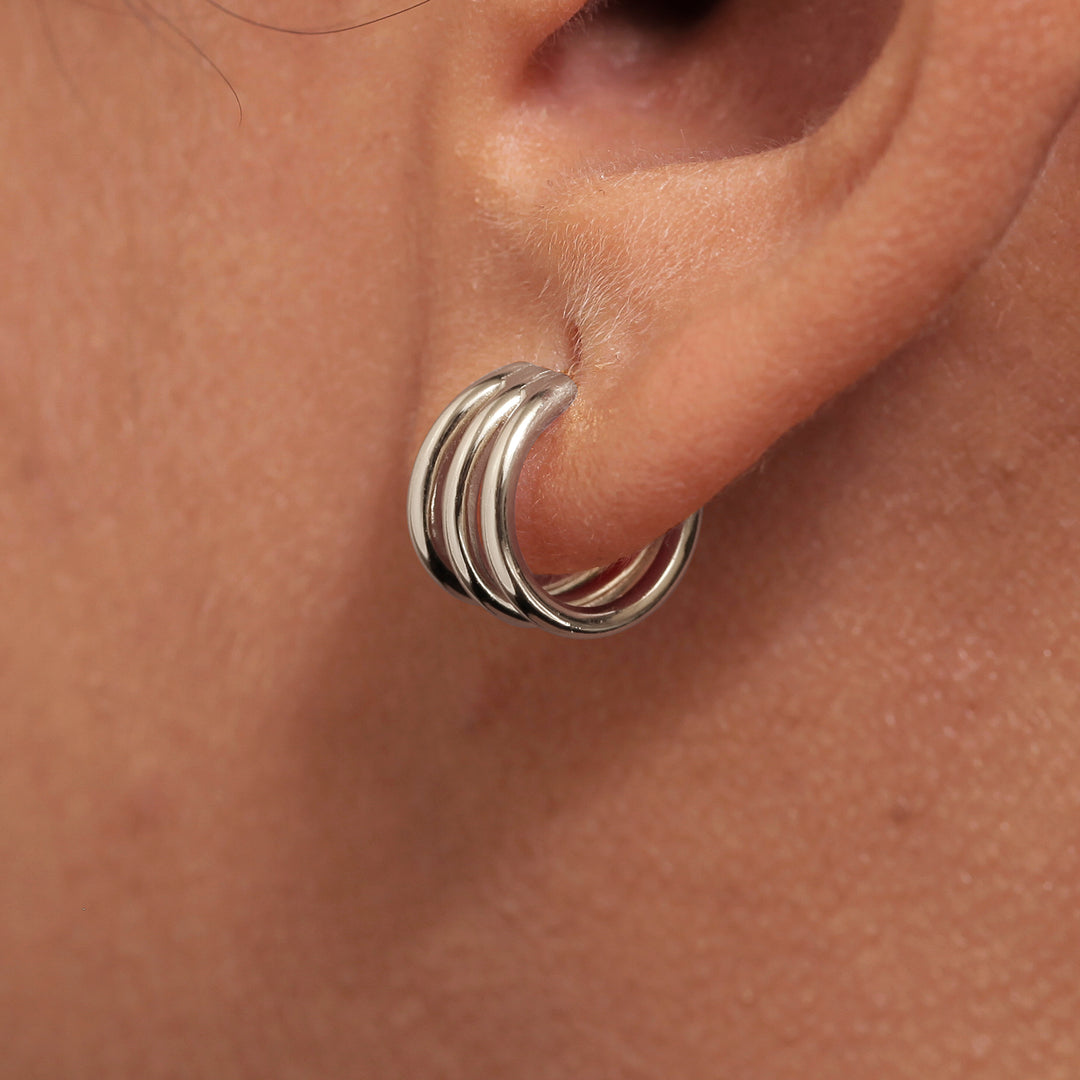 Silver Hoop Earrings, 14K Gold Plated hoop Earrings, Triple Band Hoop Earrings, Statement Huggies Earrings, Chunky Hoop Earrings , Tiny Hoop Earrings, Minimalist Hoop Earrings