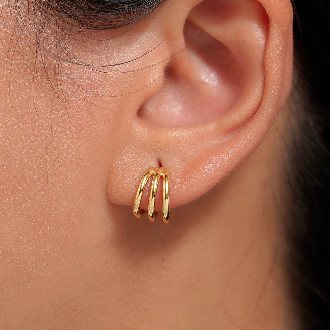 Silver Hoop Earrings, 14K Gold Plated hoop Earrings, Triple Band Hoop Earrings, Statement Huggies Earrings, Chunky Hoop Earrings , Tiny Hoop Earrings, Minimalist Hoop Earrings