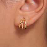 Load image into Gallery viewer, Silver Hoop Earrings, 14K Gold Plated hoop Earrings, Triple Band Hoop Earrings, Statement Huggies Earrings, Chunky Hoop Earrings , Tiny Hoop Earrings, Minimalist Hoop Earrings
