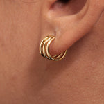 Load image into Gallery viewer, Silver Hoop Earrings, 14K Gold Plated hoop Earrings, Triple Band Hoop Earrings, Statement Huggies Earrings, Chunky Hoop Earrings , Tiny Hoop Earrings, Minimalist Hoop Earrings
