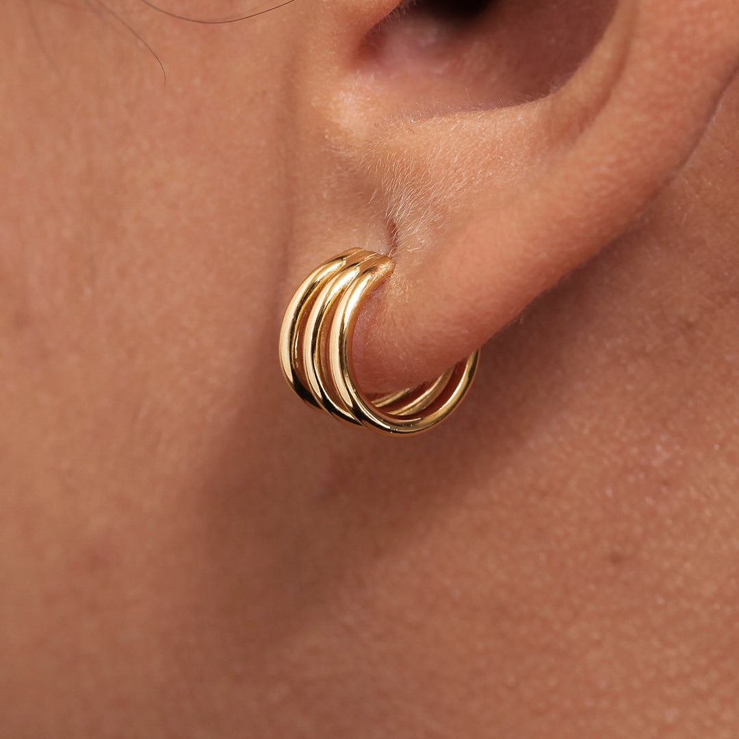 Silver Hoop Earrings, 14K Gold Plated hoop Earrings, Triple Band Hoop Earrings, Statement Huggies Earrings, Chunky Hoop Earrings , Tiny Hoop Earrings, Minimalist Hoop Earrings