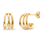 Load image into Gallery viewer, Silver Hoop Earrings, 14K Gold Plated hoop Earrings, Triple Band Hoop Earrings, Statement Huggies Earrings, Chunky Hoop Earrings , Tiny Hoop Earrings, Minimalist Hoop Earrings
