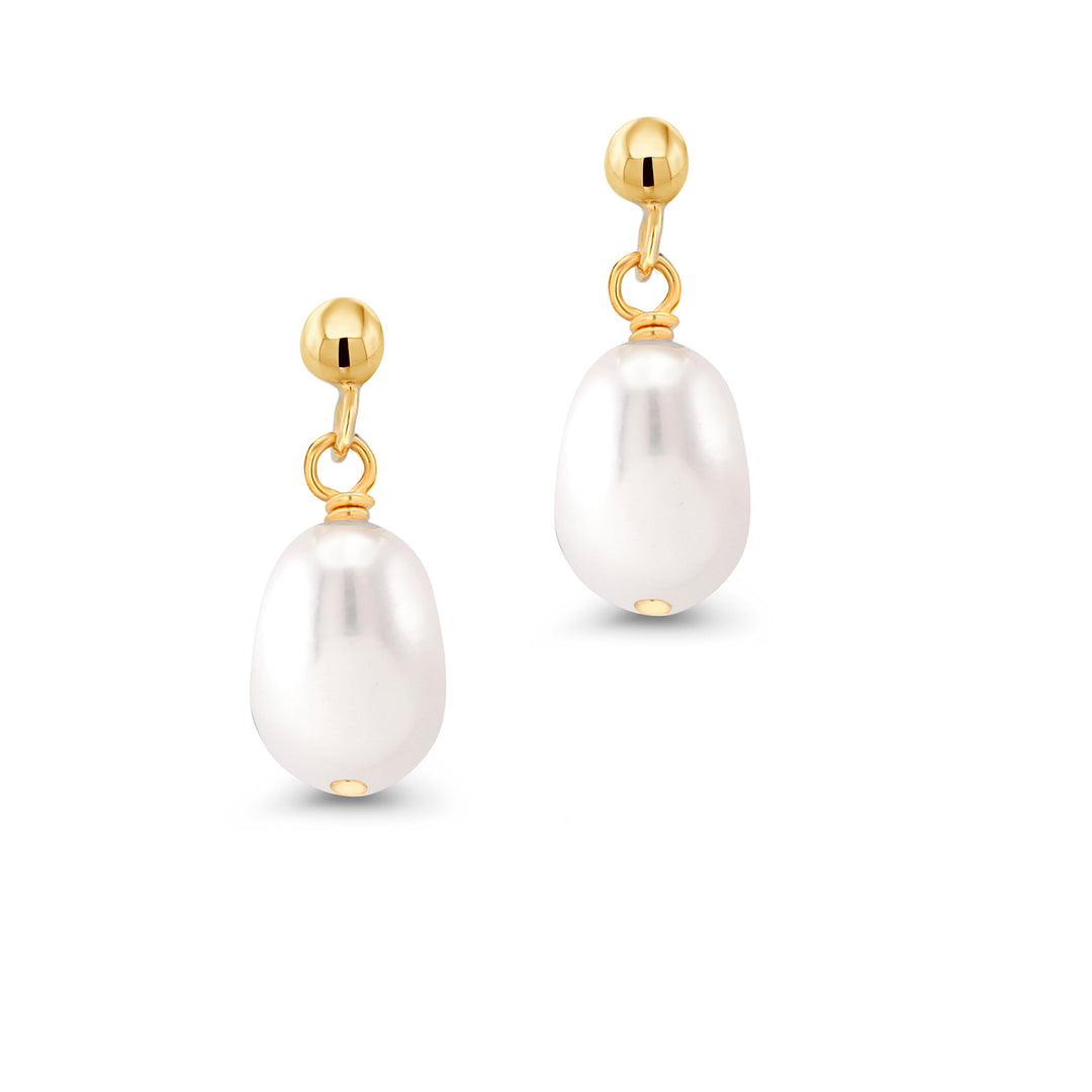 925 Sterling Silver Pearl Drop Earrings, Gold Pleated Pearl Earrings, Fresh Water Pearl Drop Earrings, Pearl Drop Earrings, Friction Back Dangle Earrings, Hypoallergenic Earrings