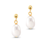 925 Sterling Silver Pearl Drop Stud Earrings, Gold Pleated Pearl Earrings, Fresh Water Pearl Drop Earrings, Pearl Drop Earrings, Friction Back Dangle Earrings, Hypoallergenic Earrings