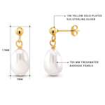 Load image into Gallery viewer, 925 Sterling Silver Pearl Drop Earrings, Gold Pleated Pearl Earrings, Fresh Water Pearl Drop Earrings, Pearl Drop Earrings, Friction Back Dangle Earrings, Hypoallergenic Earrings
