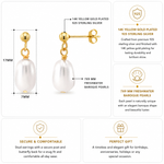 Load image into Gallery viewer, 925 Sterling Silver Pearl Drop Stud Earrings, Gold Pleated Pearl Earrings, Fresh Water Pearl Drop Earrings, Pearl Drop Earrings, Friction Back Dangle Earrings, Hypoallergenic Earrings