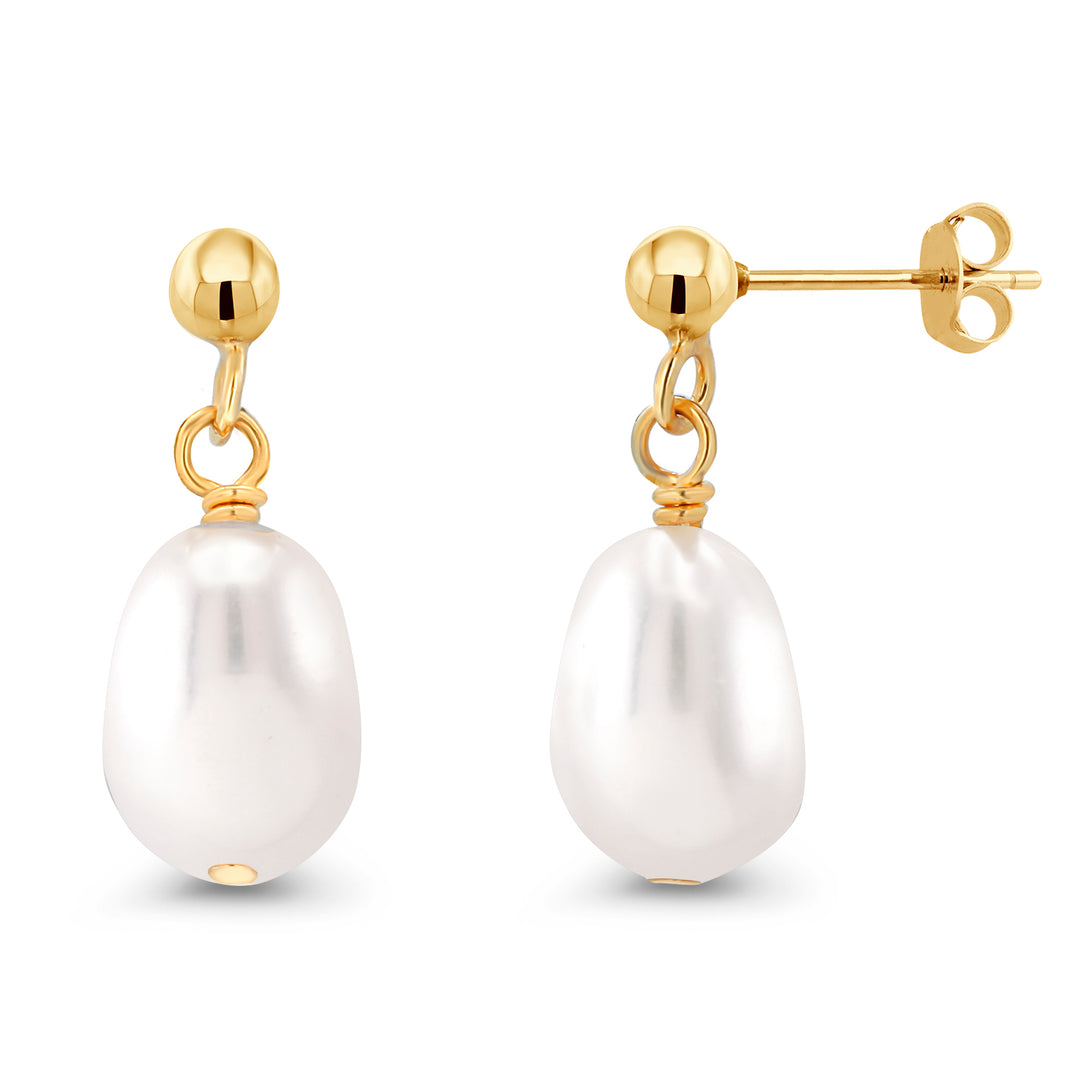 925 Sterling Silver Pearl Drop Earrings, Gold Pleated Pearl Earrings, Fresh Water Pearl Drop Earrings, Pearl Drop Earrings, Friction Back Dangle Earrings, Hypoallergenic Earrings