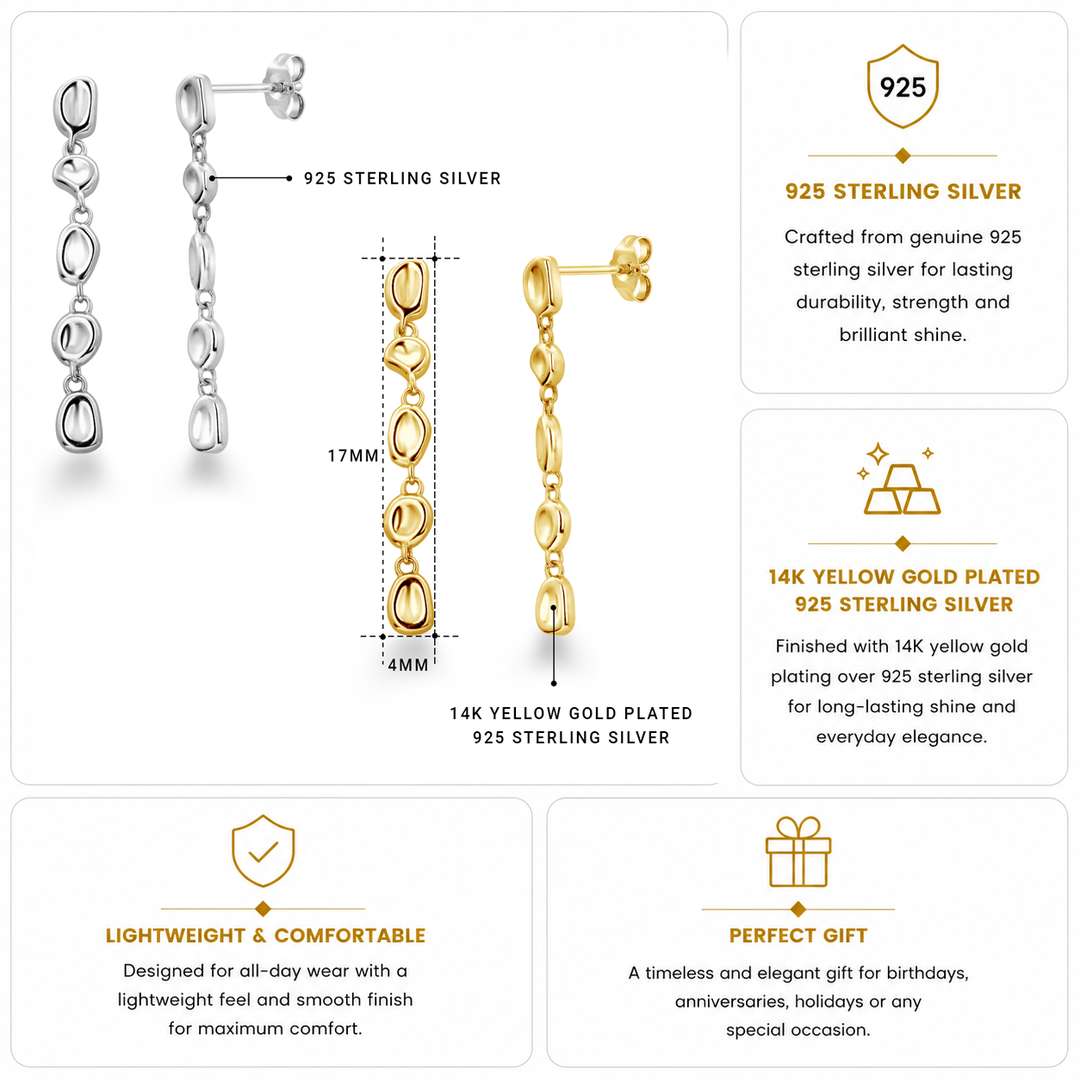 925 Sterling Silver Dangle Earrings, 14k Gold Plated Dangle Earrings, Hammered Dangle Earrings, Dangle Earrings, Silver Earrings, Hypoallergenic Dangle Earrings