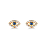 925 Sterling Silver With Gold Plated Evil Eye Studs, Gold Plated Evil Eye Studs, Evil Eye Studs, Dainty Evil Eye Studs, Cz And Simulated Sapphire Evil Eye Studs, Tiny Studs, Hypoallergenic Studs