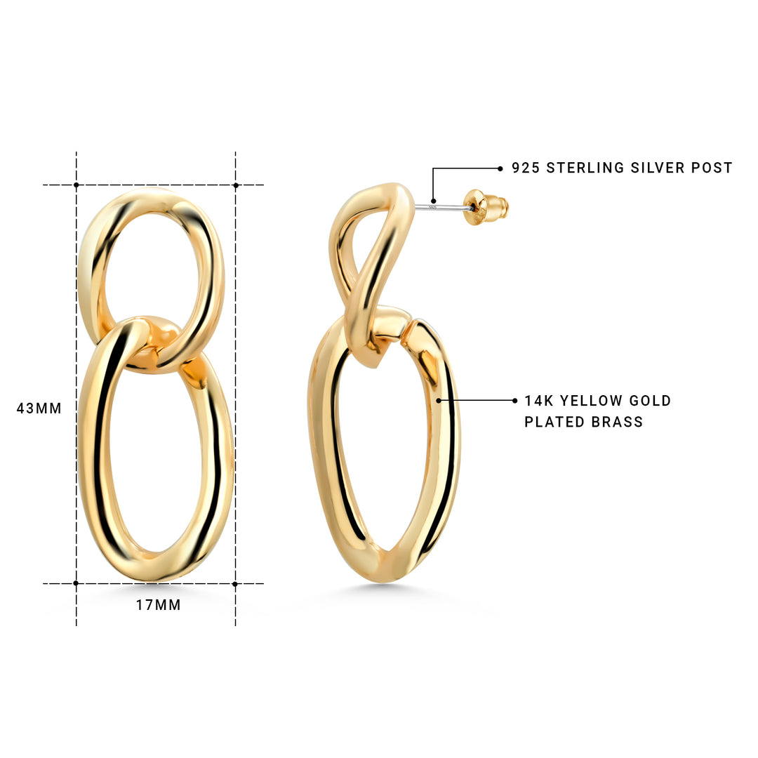 Inter Lock Link Drop Earrings, Chain Earrings, Double Earrings, Gold Plated Link Earrings, Dangle Earrings, 14k Gold Plated Earrings