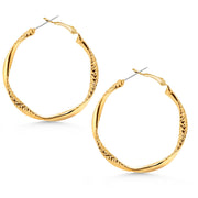 18k Gold Plated Base Metal Textured Hoop Earrings