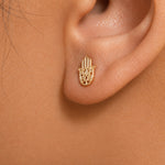 Load image into Gallery viewer, 14K Solid Yellow Gold Hamsa Studs Earrings, Gold Hamas Studs, Tiny Hamas Studs, Dainty Hamas Studs, Solid Gold Studs