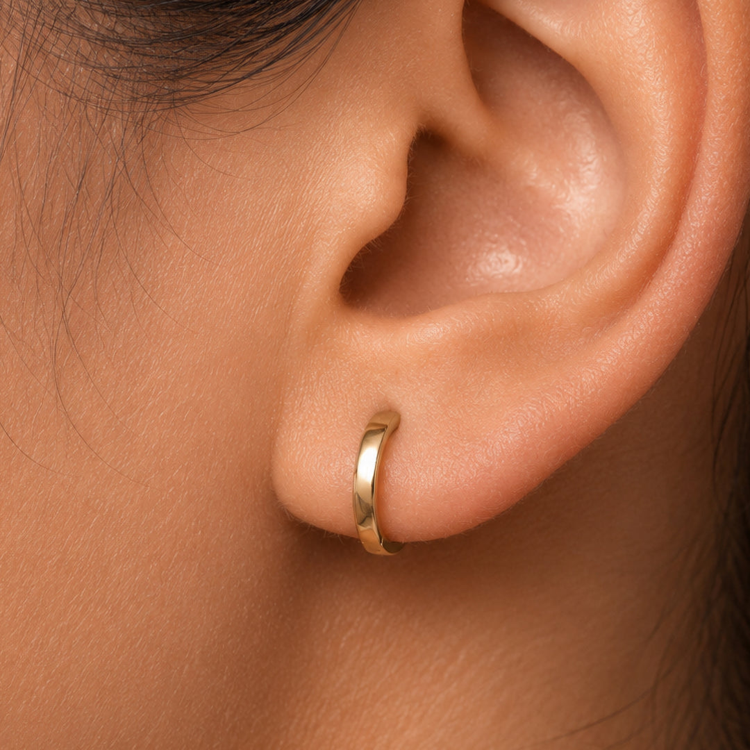 14K Gold Plated Huggie Hoop Earrings for Women | Small Wide Flat Hinged Clicker Hoops | Minimalist Hypoallergenic Earrings for Cartilage & Lobe