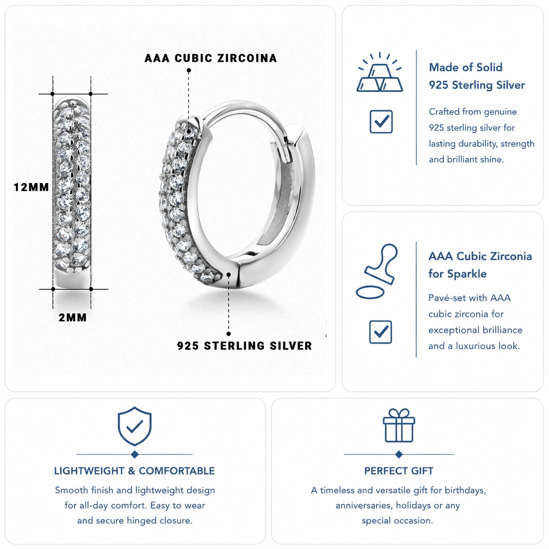 925 Sterling Silver Pave Huggie Earrings,  Huggie Earrings For Girls,  CZ Huggie, Silver  Huggie Earrings