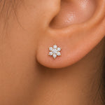 Load image into Gallery viewer, 14K Solid Yellow Gold Cz Flower Studs, Flower Studs, Cz Gold Studs, Dainty Flower Studs, Tiny Flower Studs, Solid Gold Studs