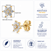 14K Solid Yellow Gold Cz Flower Studs, Flower Studs, Cz Gold Studs, Dainty Flower Studs, Tiny Flower Studs, Solid Gold Studs