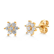14K Solid Yellow Gold Cz Flower Studs, Flower Studs, Cz Gold Studs, Dainty Flower Studs, Tiny Flower Studs, Solid Gold Studs
