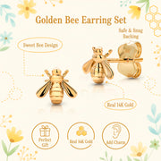 14K Yellow Gold Honey Bee Stud Earrings, Gold Bee Studs, Dainty Bee Studs, Tiny Bee Studs, Bumble bee Studs, Solid Gold Studs