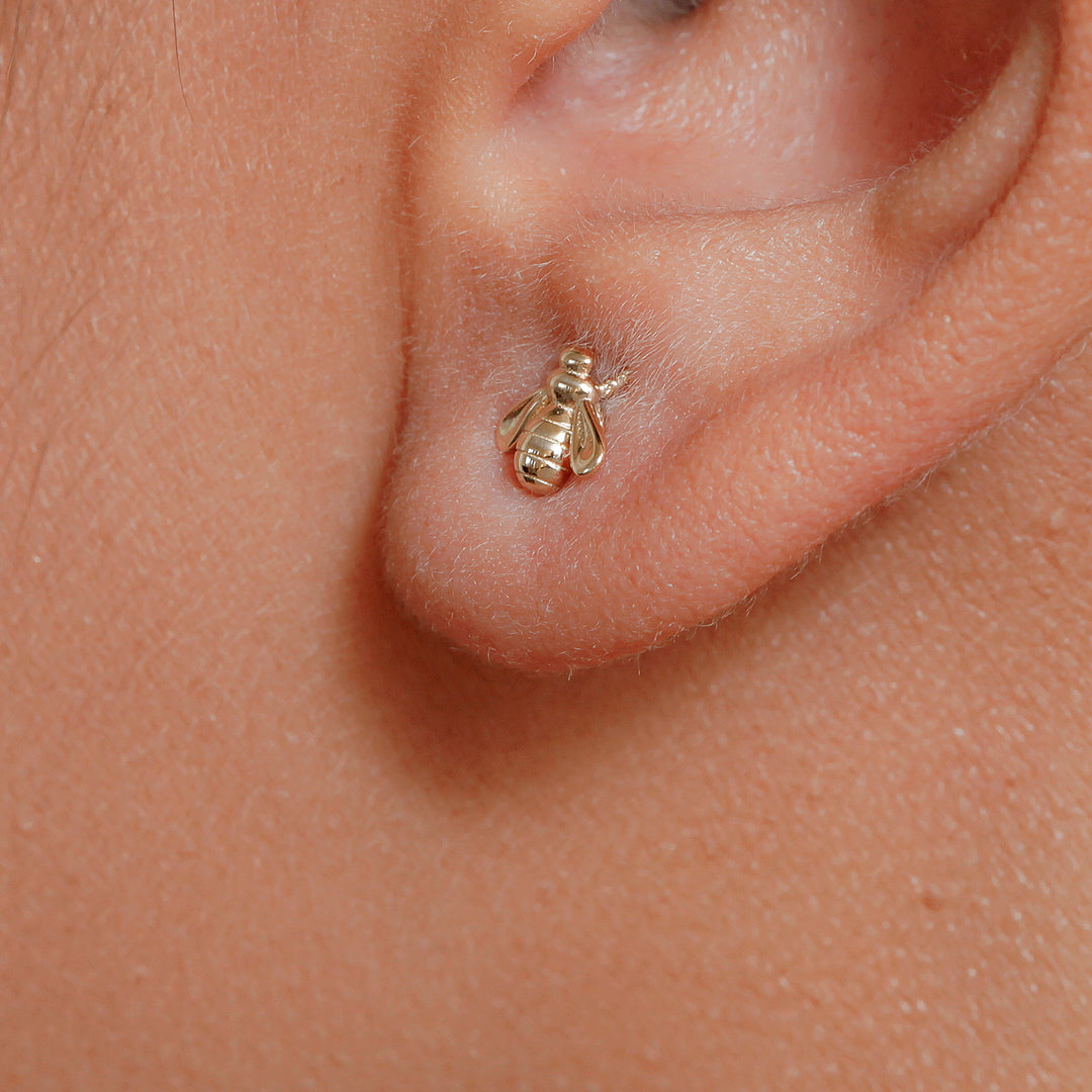 14K Yellow Gold Honey Bee Stud Earrings, Gold Bee Studs, Dainty Bee Studs, Tiny Bee Studs, Bumble bee Studs, Solid Gold Studs