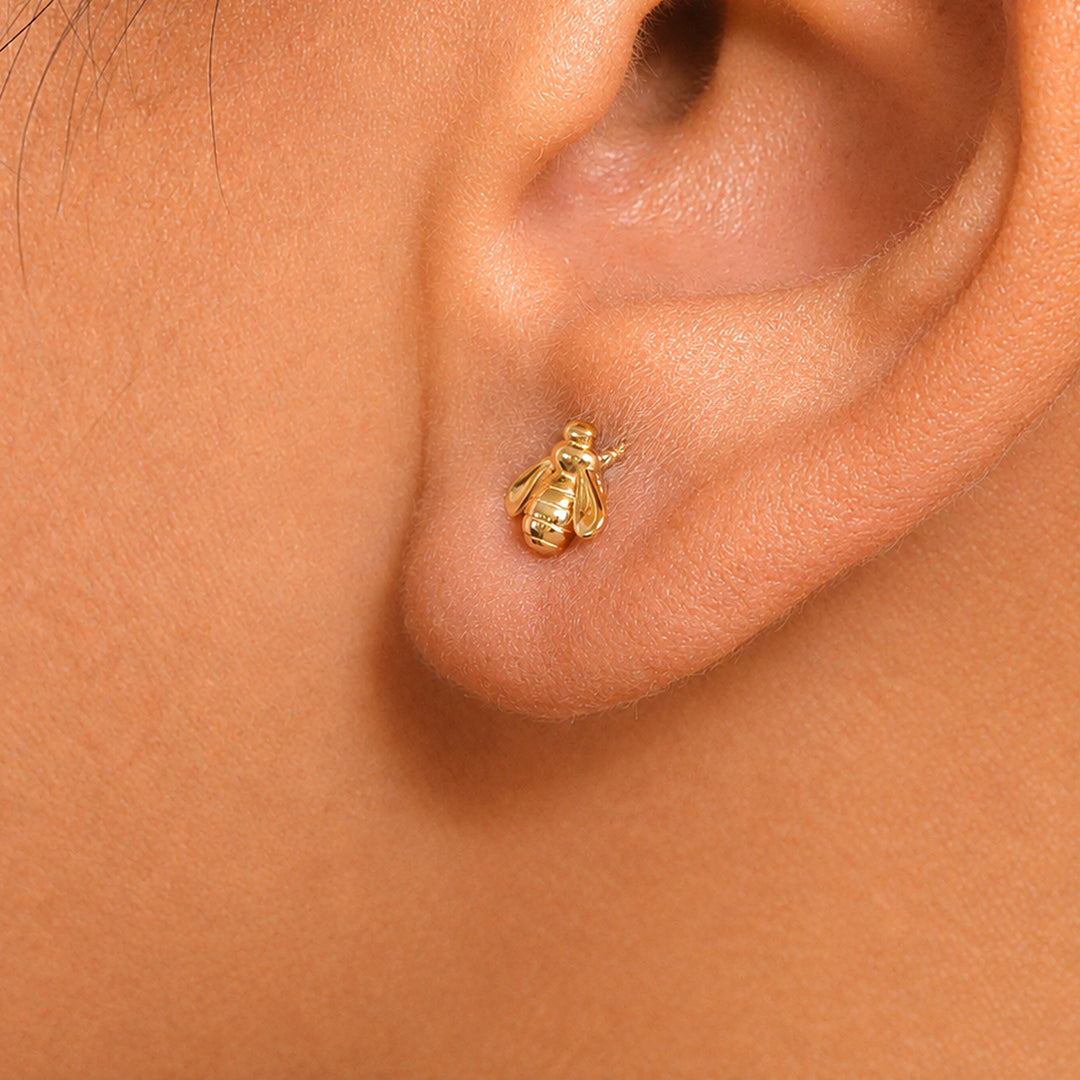 14K Yellow Gold Honey Bee Stud Earrings, Gold Bee Studs, Dainty Bee Studs, Tiny Bee Studs, Bumble bee Studs, Solid Gold Studs