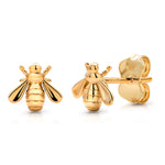 Load image into Gallery viewer, 14K Yellow Gold Honey Bee Stud Earrings, Gold Bee Studs, Dainty Bee Studs, Tiny Bee Studs, Bumble bee Studs, Solid Gold Studs
