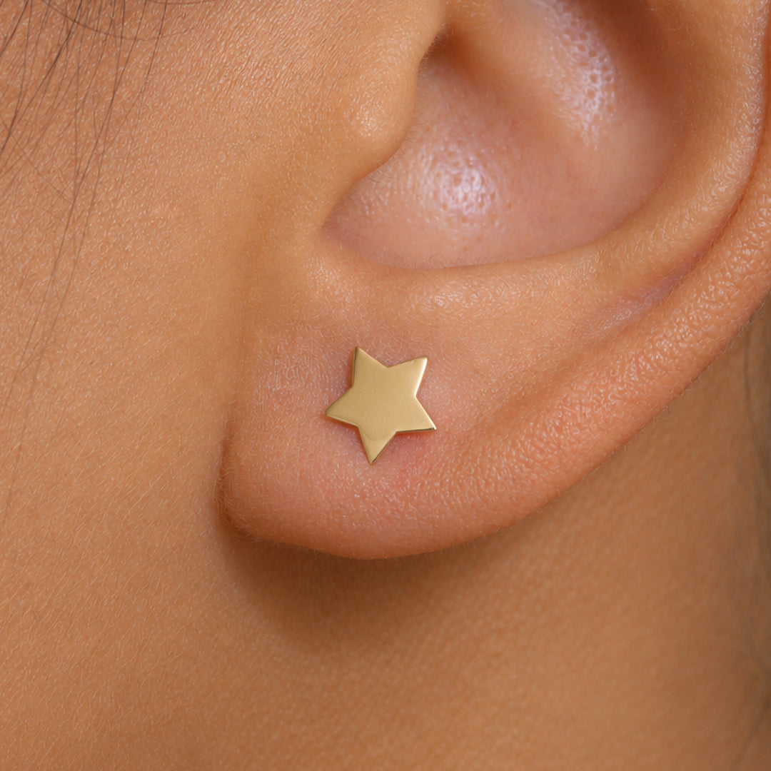 14K Solid Yellow Gold Star Studs, Celestial Studs, Star Studs, Dainty Star Studs, Tiny Star Studs, Solid Gold Studs