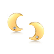 14K Solid Yellow Gold Diamond Moon Studs, Diamond Studs, Moon Studs, Dainty Moon Studs, Tiny Moon Studs, Solid Gold Studs