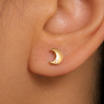 Load image into Gallery viewer, 14K Solid Yellow Gold Diamond Moon Studs, Diamond Studs, Moon Studs, Dainty Moon Studs, Tiny Moon Studs, Solid Gold Studs
