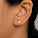 Load image into Gallery viewer, 14K Solid Yellow Gold Diamond Moon Studs, Diamond Studs, Moon Studs, Dainty Moon Studs, Tiny Moon Studs, Solid Gold Studs