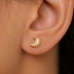 Load image into Gallery viewer, 14K Solid Yellow Gold Diamond Moon Studs, Diamond Studs, Moon Studs, Dainty Moon Studs, Tiny Moon Studs, Solid Gold Studs