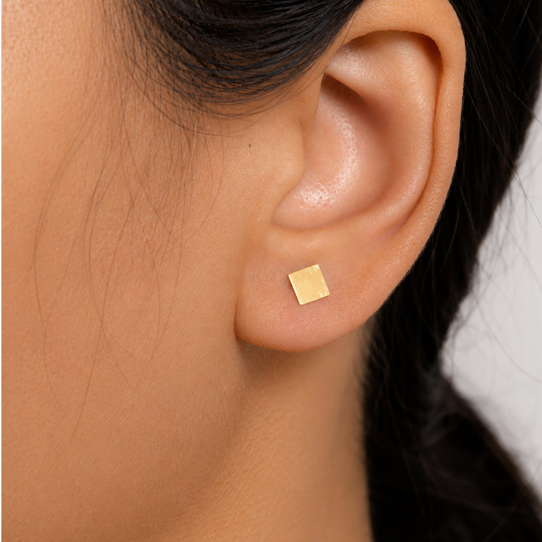 14K Yellow Gold Square Studs, Square Gold Studs, Geometric Studs, Solid Gold Studs, Dainty Square Studs