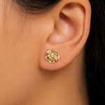 Load image into Gallery viewer, 14K Solid Yellow Gold Rose Studs, Gold Flower Studs, Rose Studs, Flower Studs, Yellow Gold Studs, Minimalist Stud, Push Back Gold StudsVideo