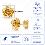 14K Solid Yellow Gold Rose Studs, Gold Flower Studs, Rose Studs, Flower Studs, Yellow Gold Studs, Minimalist Stud, Push Back Gold StudsVideo