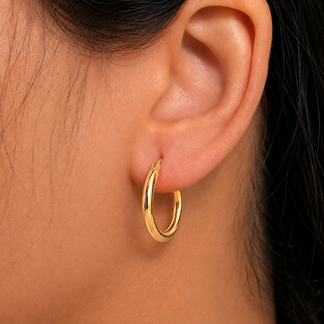 Solid 14K Yellow Gold Shiny Tube Hoop Earrings, Tube Hoop Earrings, Thick Hoop Earrings, Bold Hoop Earrings, Hinged Clasp Hoop Earrings, 15mm, 20mm, 25mm, 30mm Gold Hoop Earrings