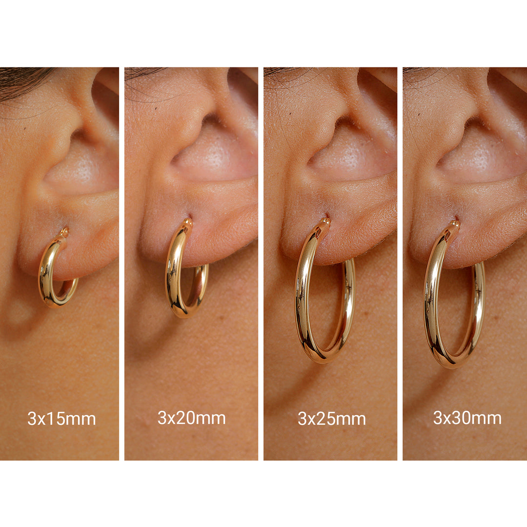 Solid 14K Yellow Gold Shiny Tube Hoop Earrings, Tube Hoop Earrings, Thick Hoop Earrings, Bold Hoop Earrings, Hinged Clasp Hoop Earrings, 15mm, 20mm, 25mm, 30mm Gold Hoop Earrings