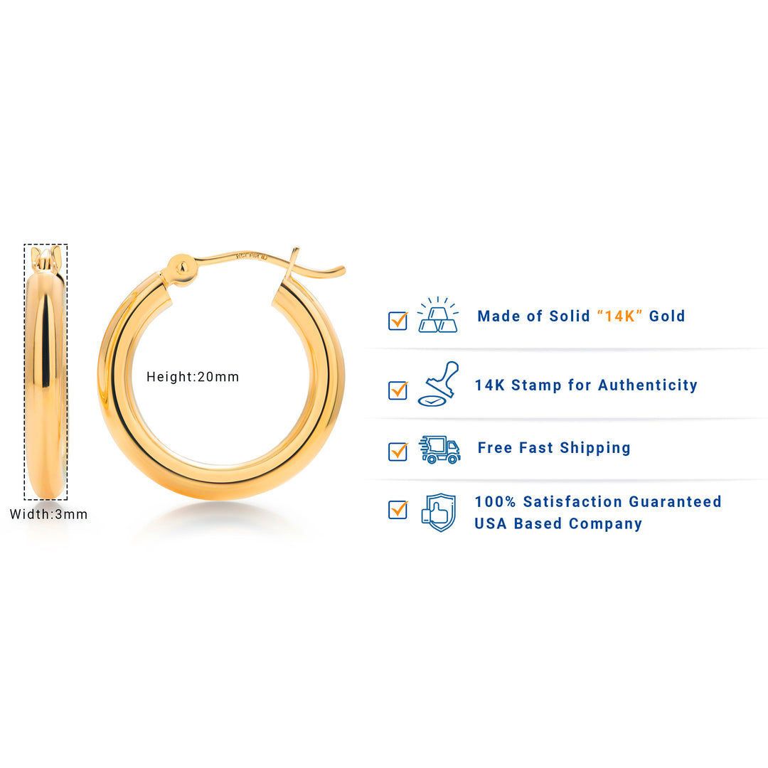 Solid 14K Yellow Gold Shiny Tube Hoop Earrings, Tube Hoop Earrings, Thick Hoop Earrings, Bold Hoop Earrings, Hinged Clasp Hoop Earrings, 15mm, 20mm, 25mm, 30mm Gold Hoop Earrings