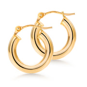 14K Solid Yellow Gold 15mm Shiny Tube Hoop Earrings, Tube Hoop Earrings, Thick Hoop Earrings, Bold Hoop Earrings, Hinged Clasp Hoop Earrings