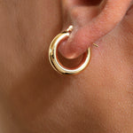 Load image into Gallery viewer, 14K Solid Yellow Gold 15mm Shiny Tube Hoop Earrings, Tube Hoop Earrings, Thick Hoop Earrings, Bold Hoop Earrings, Hinged Clasp Hoop Earrings
