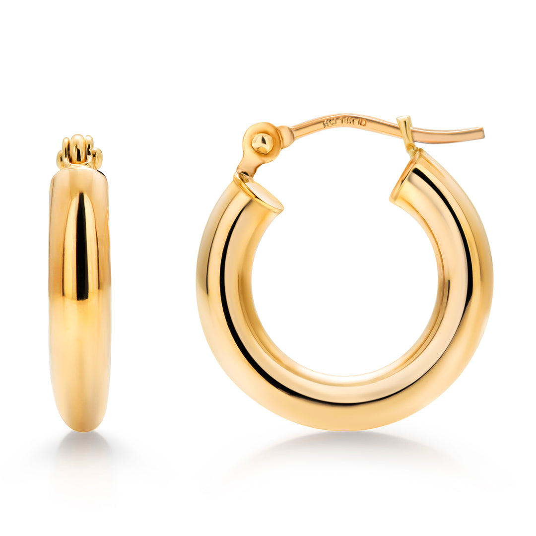 14K Solid Yellow Gold 15mm Shiny Tube Hoop Earrings, Tube Hoop Earrings, Thick Hoop Earrings, Bold Hoop Earrings, Hinged Clasp Hoop Earrings